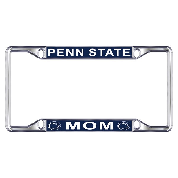 thin metal license plate frame with Penn State one top, Mom on bottom